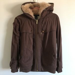 Marc by Marc Jacobs brown fleece hoodie fur hood L